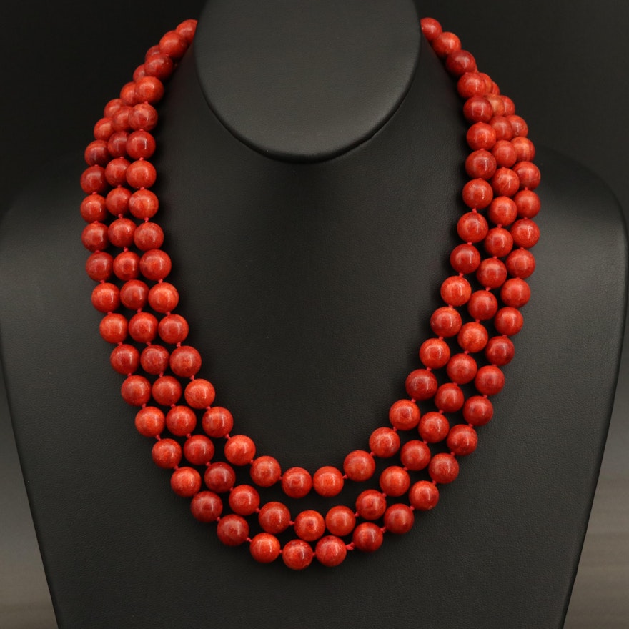 Sterling Coral Beaded Necklace