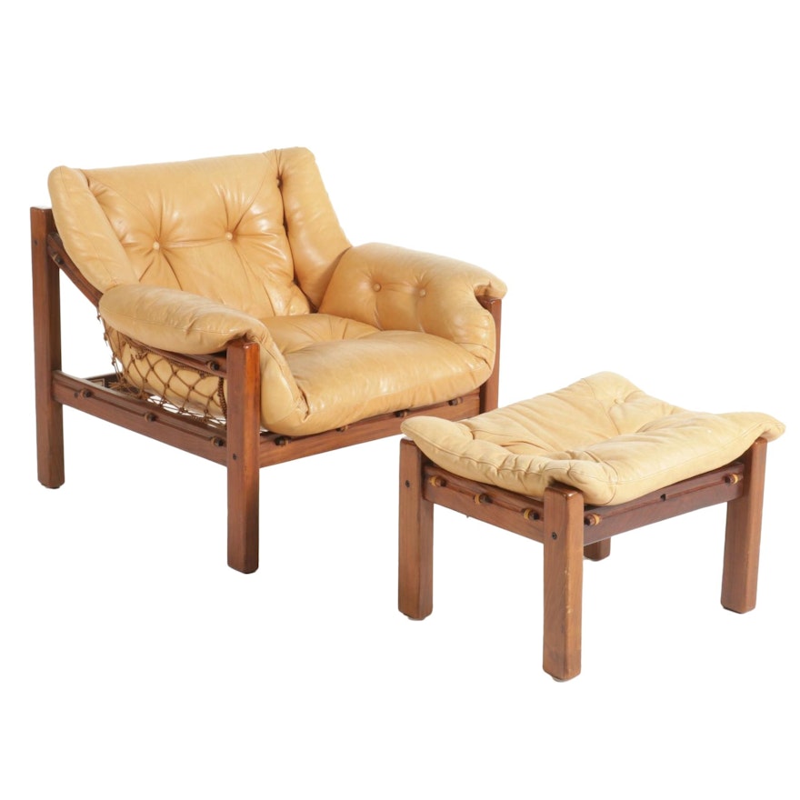 Jean Gillon for Italma Wood Art Modernist Jacaranda Lounge Chair and Ottoman