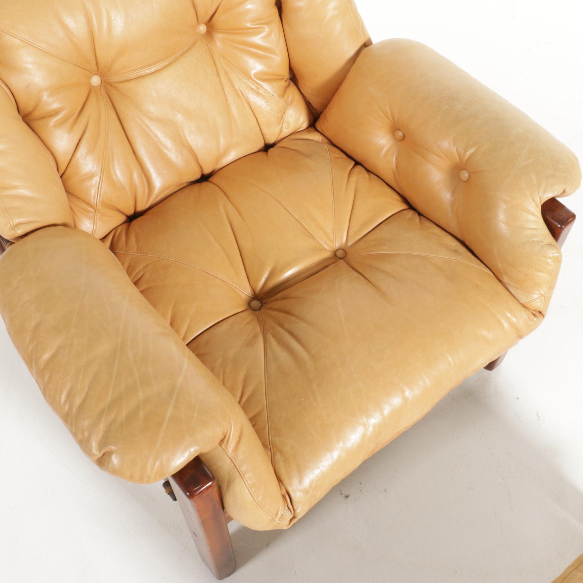 Jean Gillon for Italma Wood Art Modernist Jacaranda Lounge Chair and Ottoman