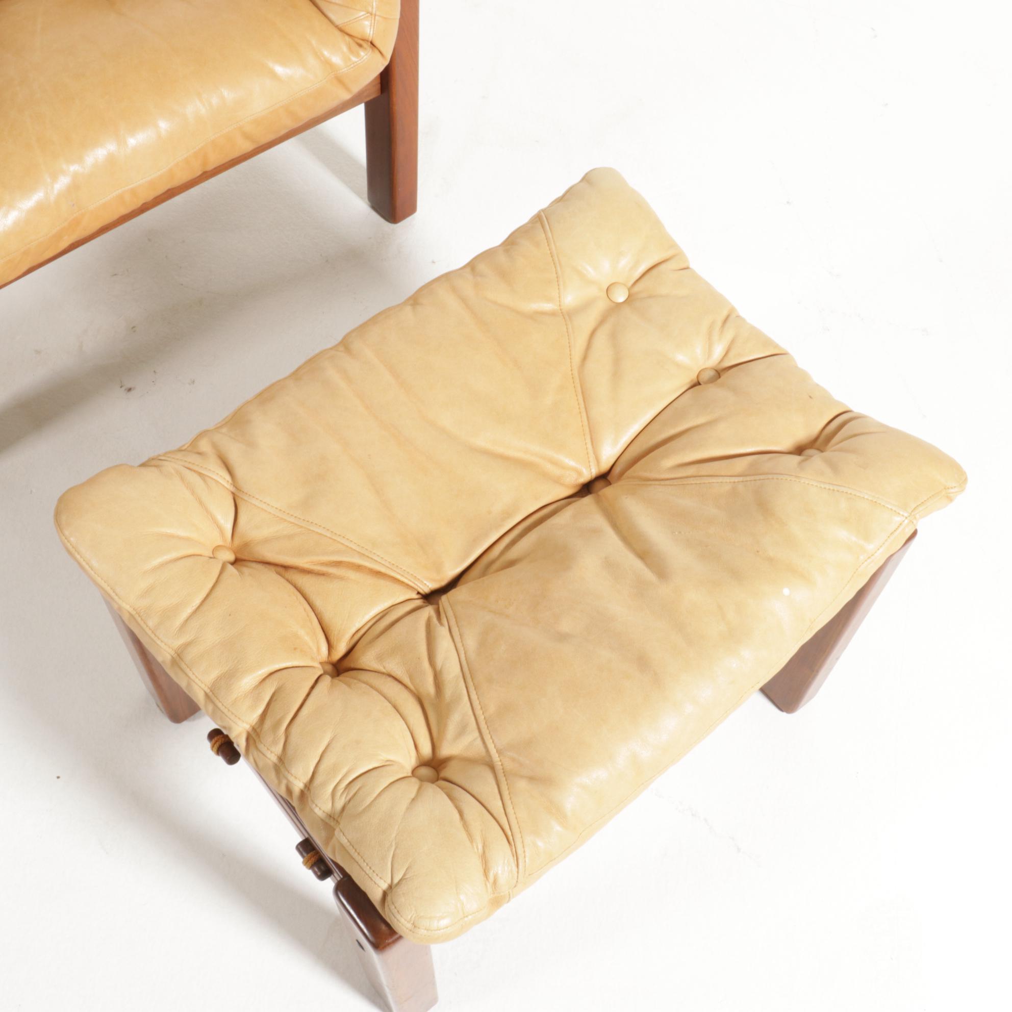 Jean Gillon for Italma Wood Art Modernist Jacaranda Lounge Chair and Ottoman
