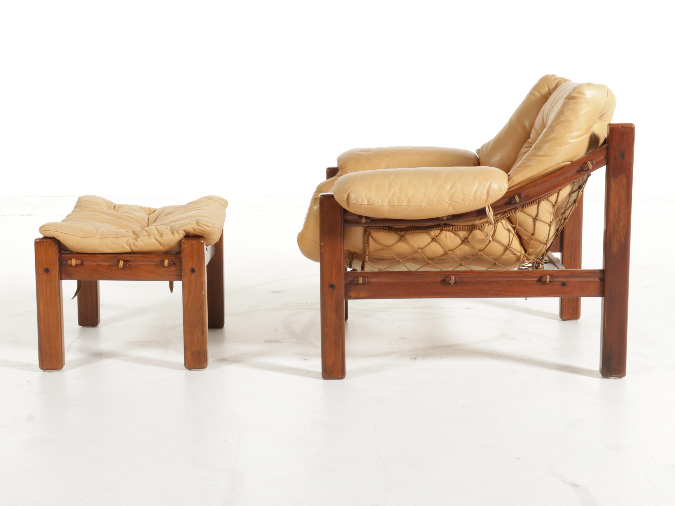 Jean Gillon for Italma Wood Art Modernist Jacaranda Lounge Chair and Ottoman
