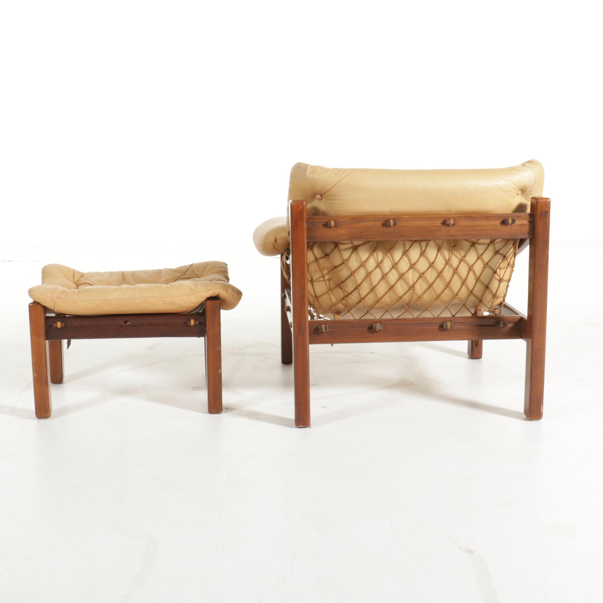 Jean Gillon for Italma Wood Art Modernist Jacaranda Lounge Chair and Ottoman