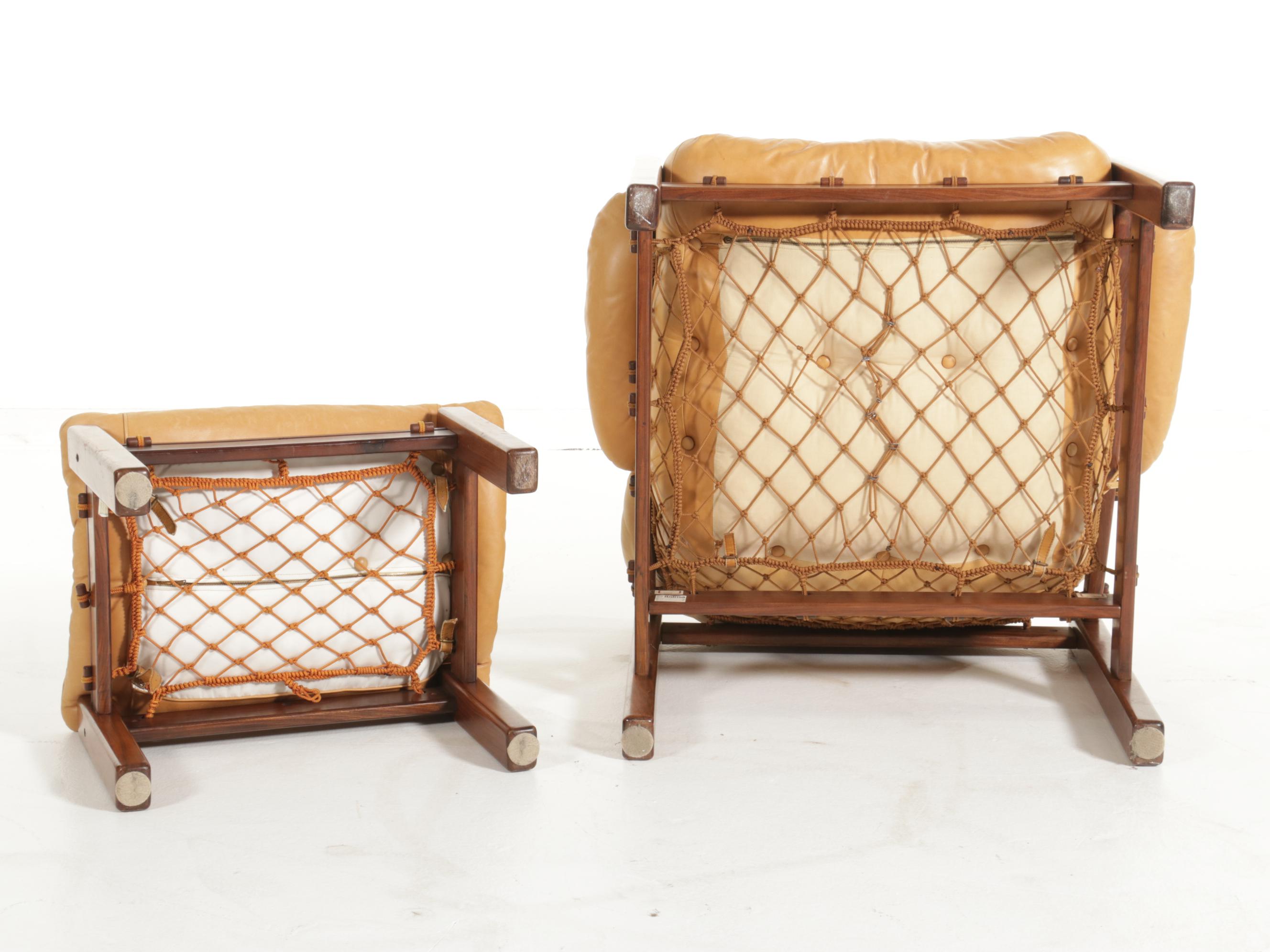 Jean Gillon for Italma Wood Art Modernist Jacaranda Lounge Chair and Ottoman