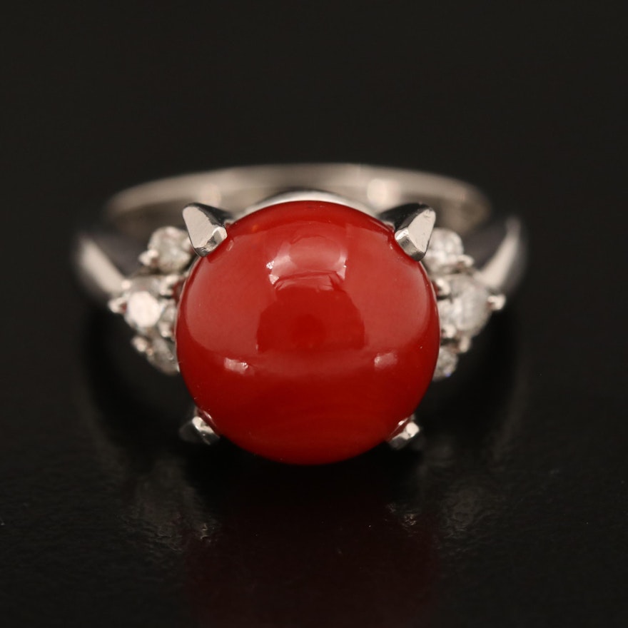 Platinum Coral and Diamond Ring