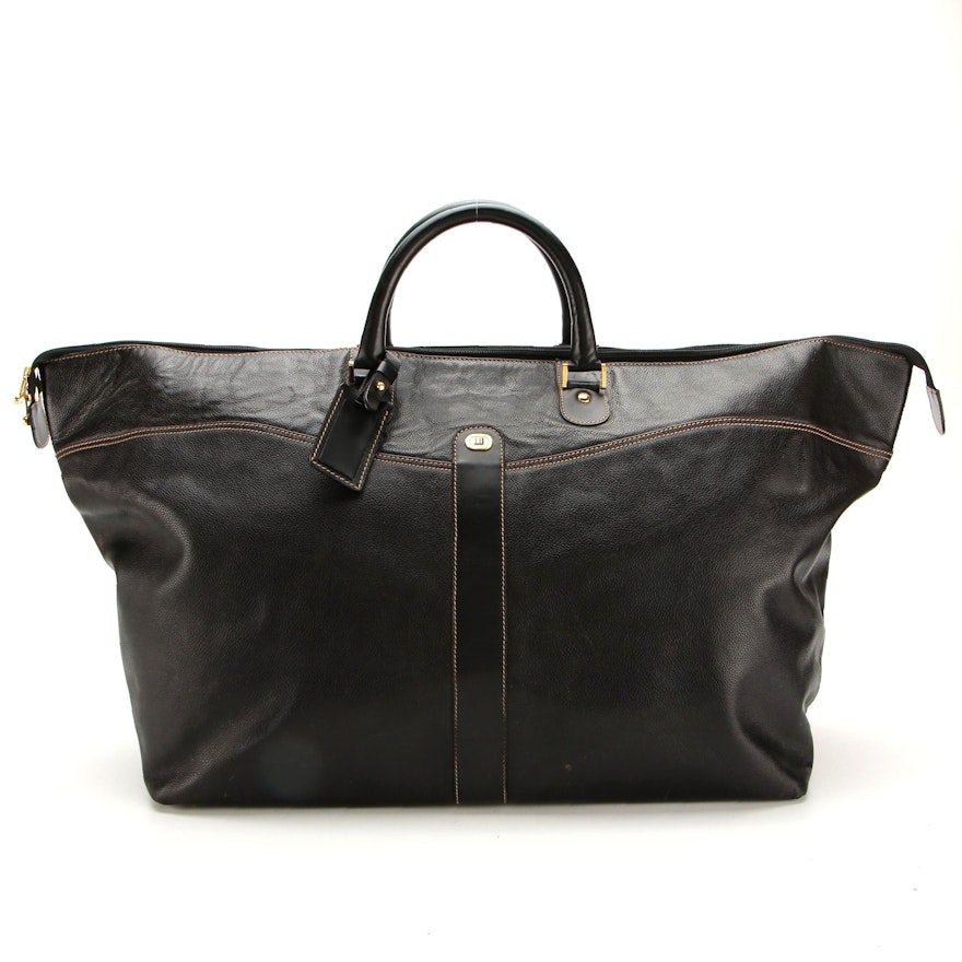 Dunhill Black Contrast-Stitched Leather Weekender Bag