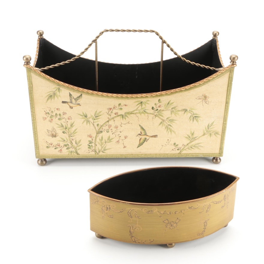 Chelsea House Chinoiserie Style Metal Magazine Rack with Tole Painted Planter