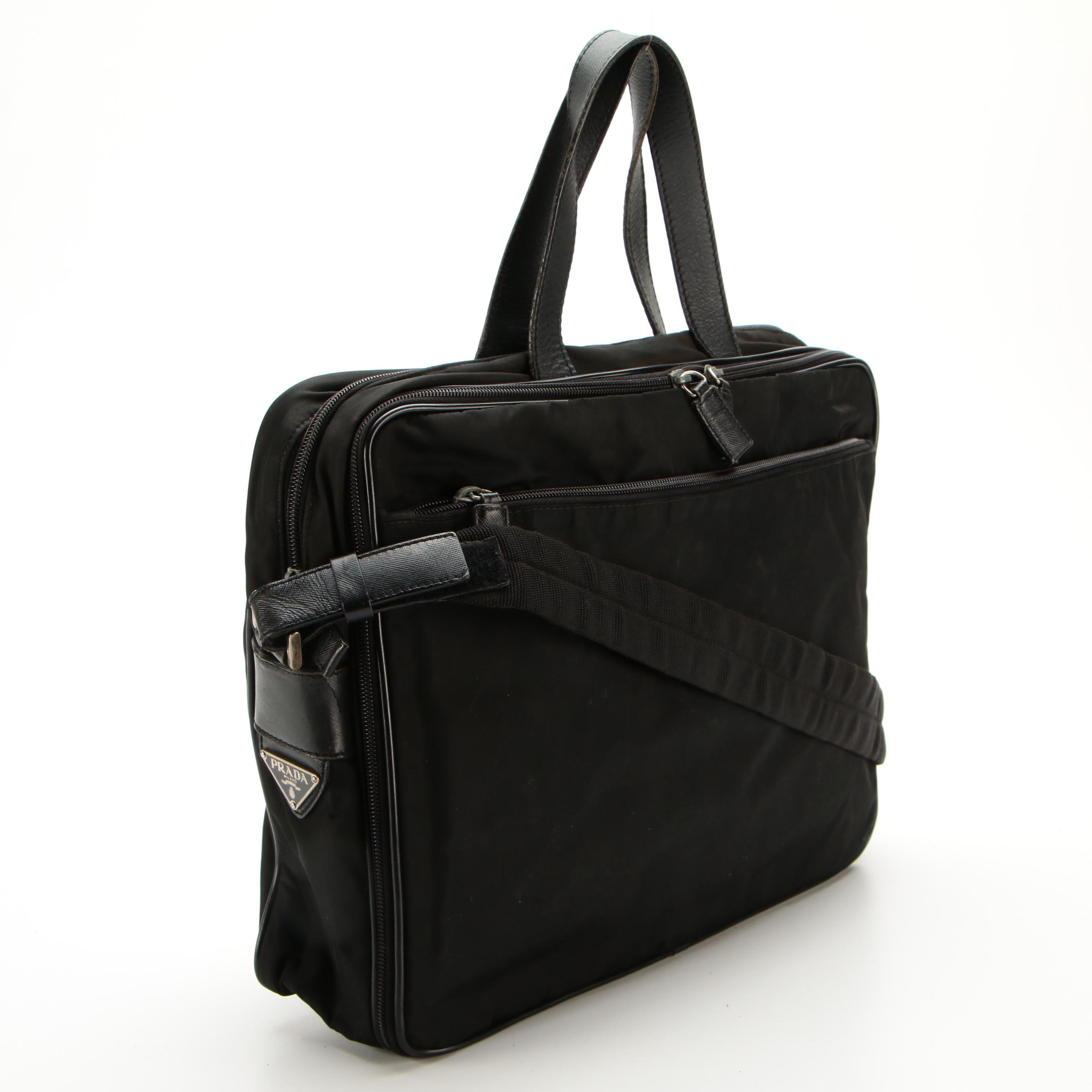 Prada Business Tote in Black Nylon with Saffiano Leather Trim