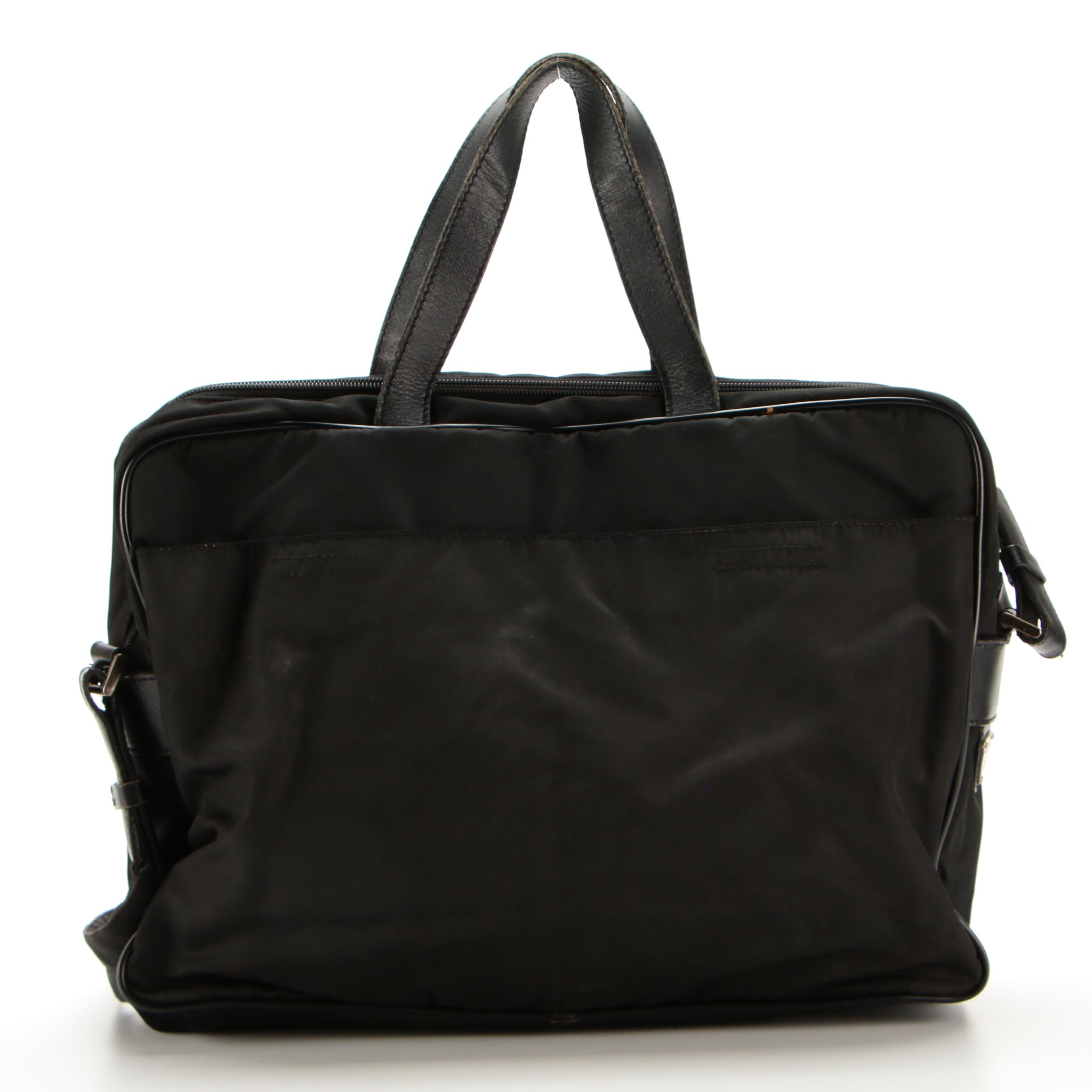 Prada Business Tote in Black Nylon with Saffiano Leather Trim