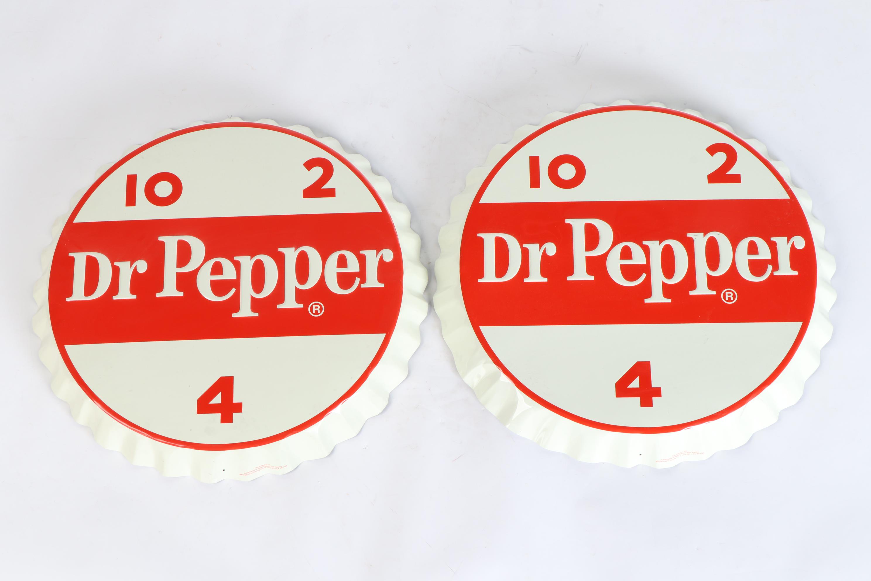 Pair of Giant Dr. Pepper Bottle Cap Advertising Signs