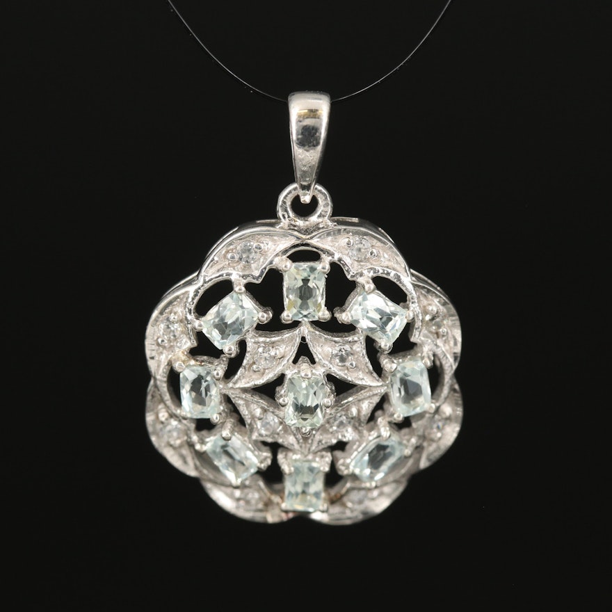 Sterling Amblygonite and Zircon Openwork Pendant