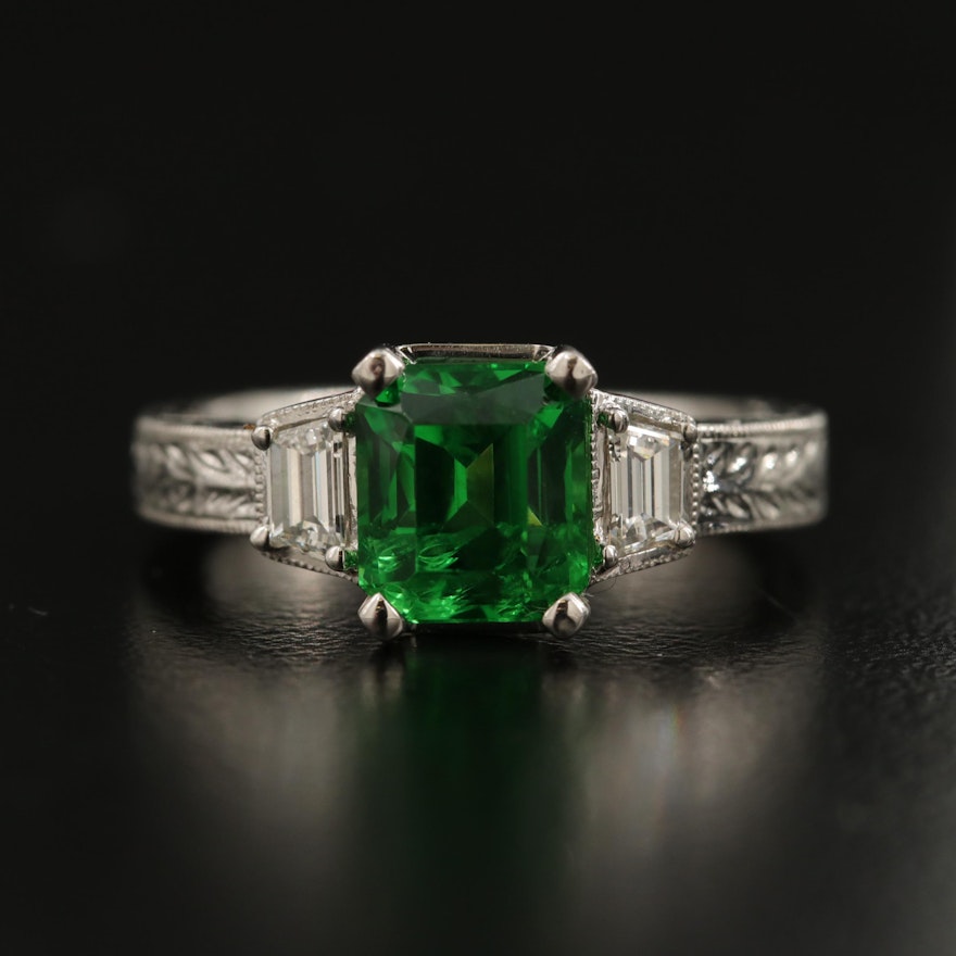 18K 3.16 CT Tsavorite and Diamond Ring