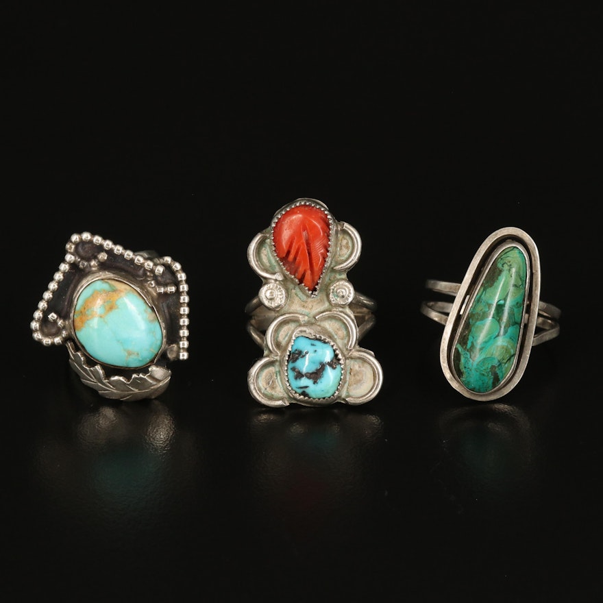 Southwestern Rings Including Turquoise and Coral