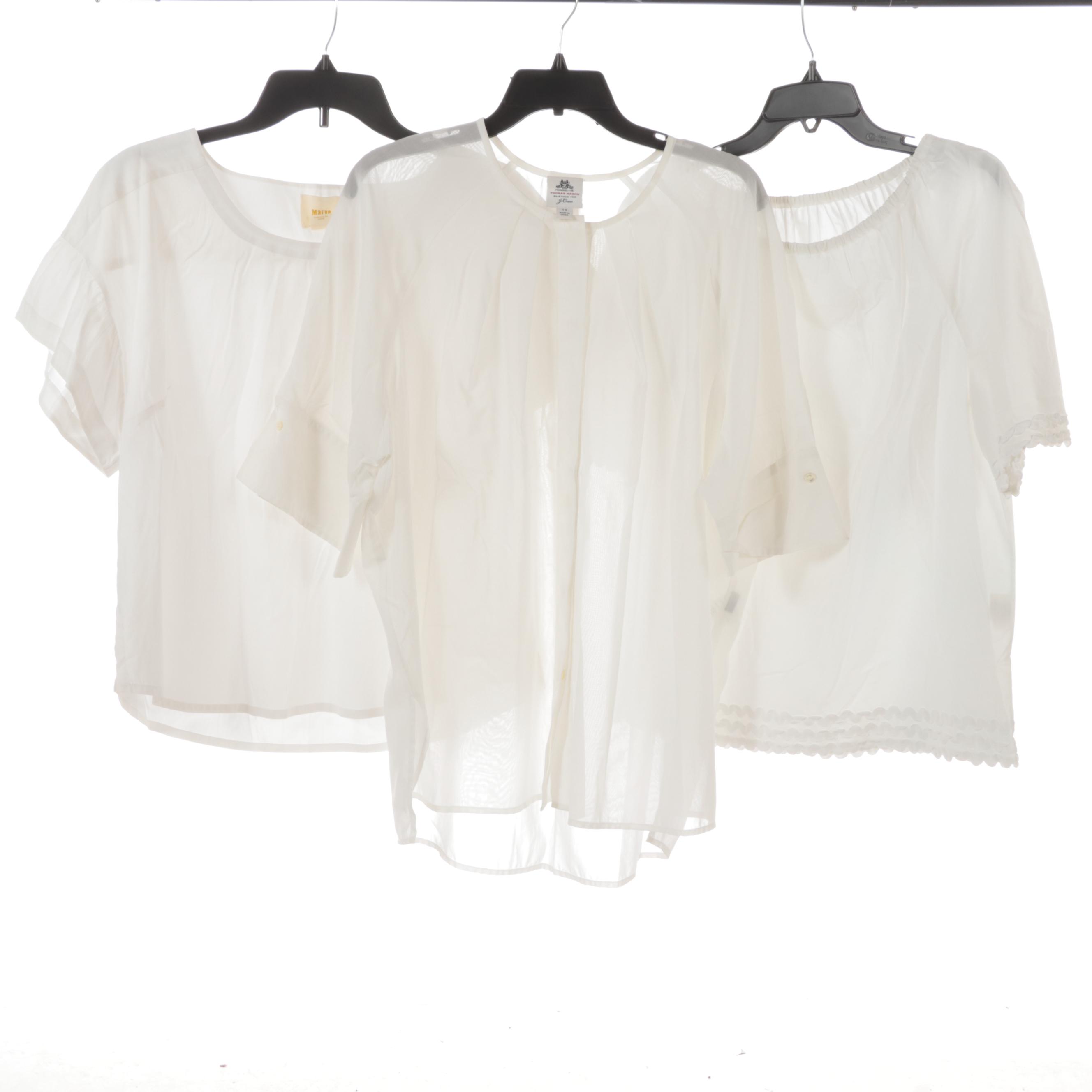 Tory Burch, J. Crew, and Maeve Blouses in White Embroidered Cotton