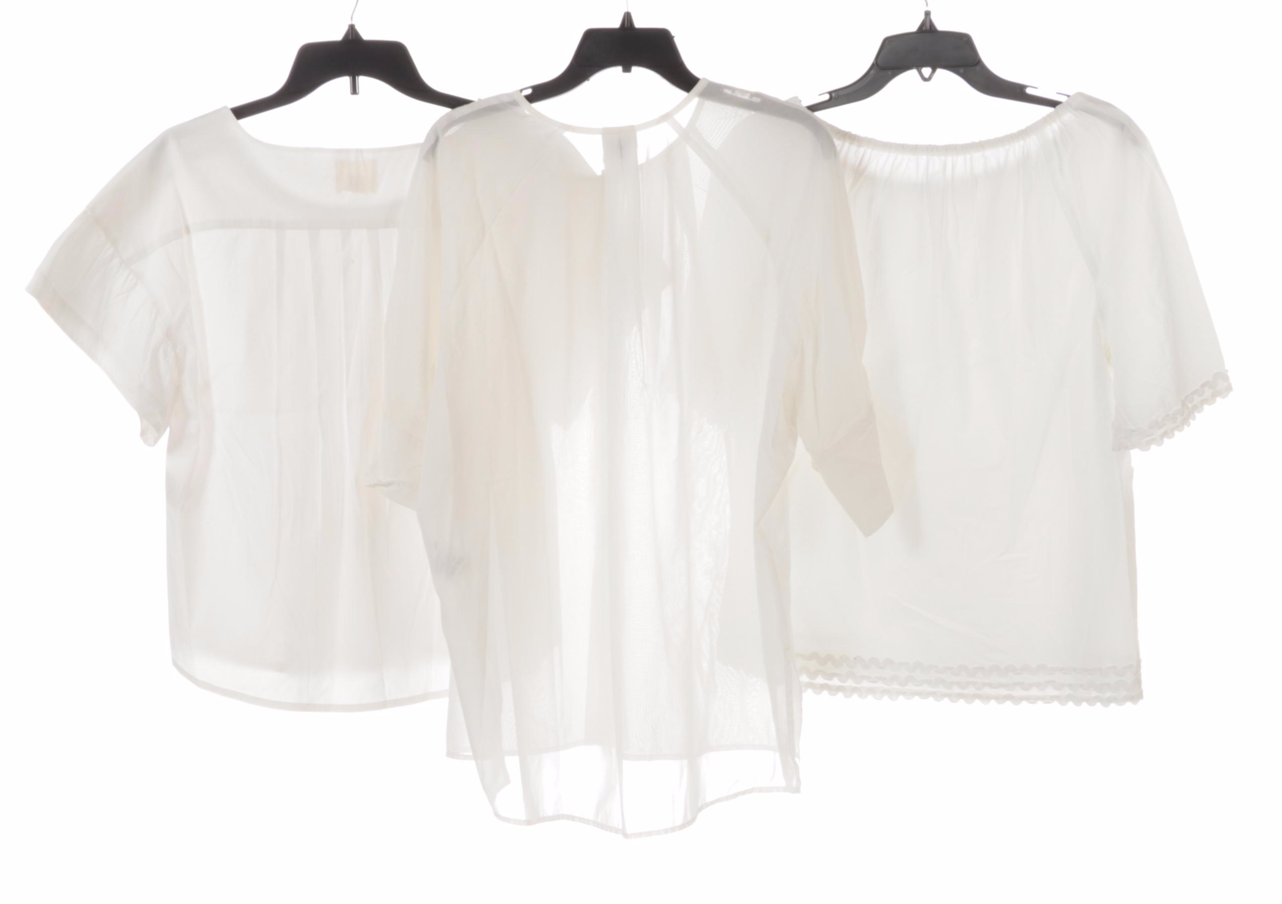 Tory Burch, J. Crew, and Maeve Blouses in White Embroidered Cotton