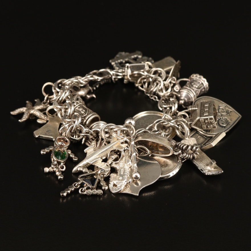 Sterling Charm Bracelet Featuring Articulated German Beer Stein Cup Charms