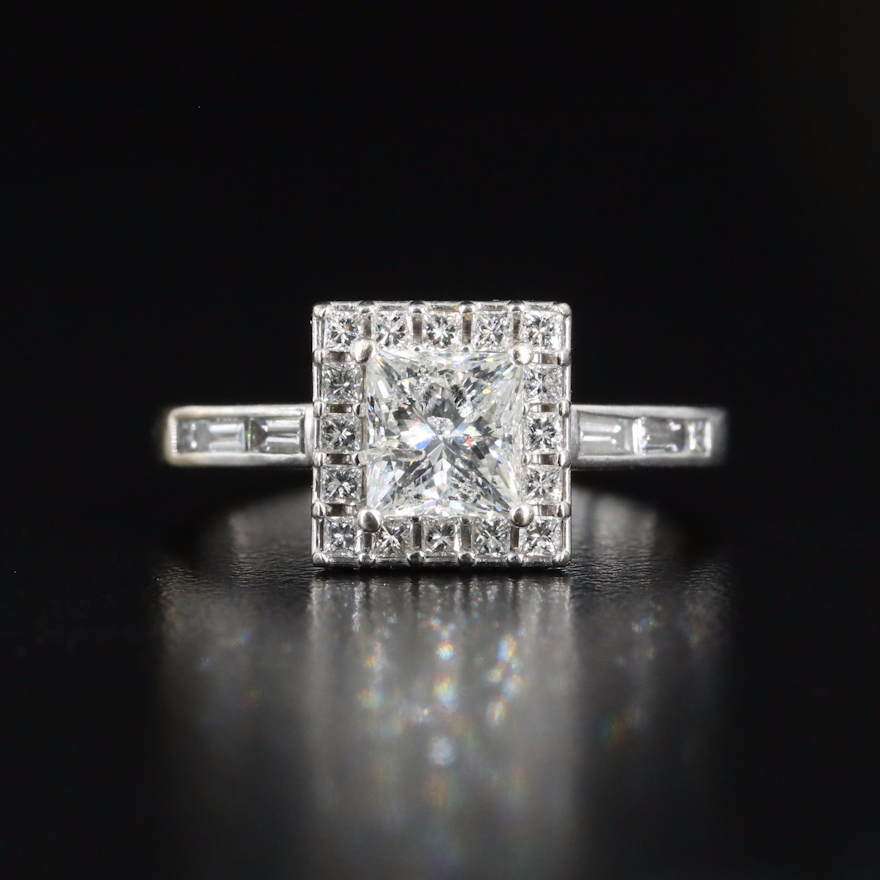 14K Square 1.76 CTW Diamond Ring with Channel Set Shoulders