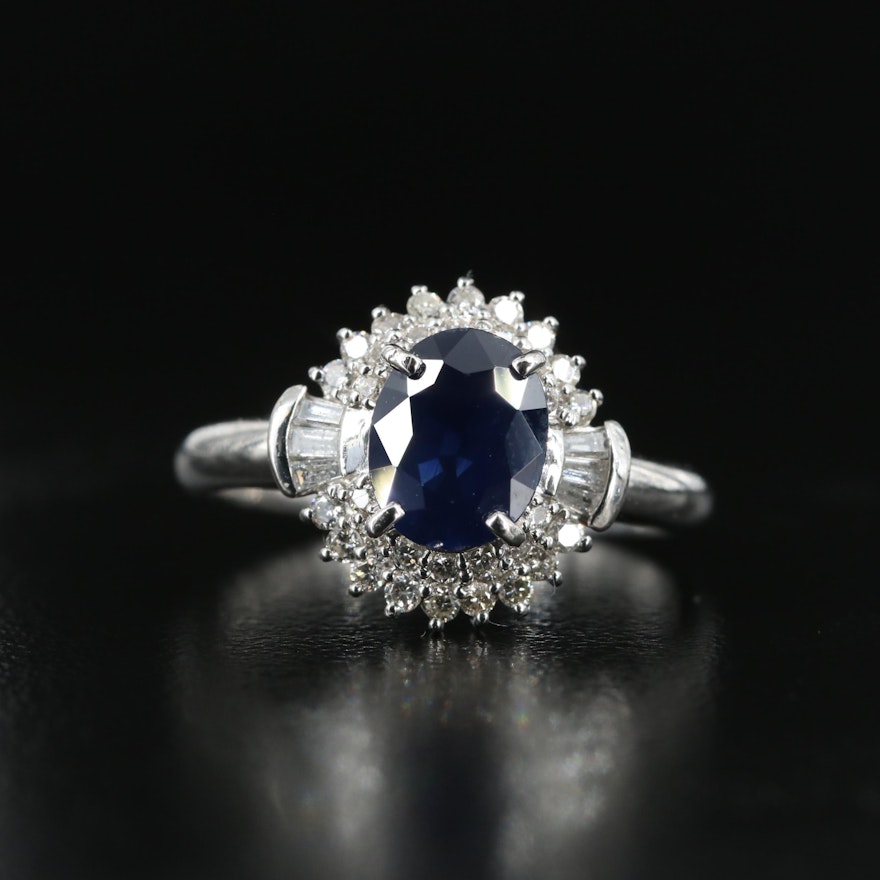 Platinum 1.50 CT Sapphire and Diamond Ring