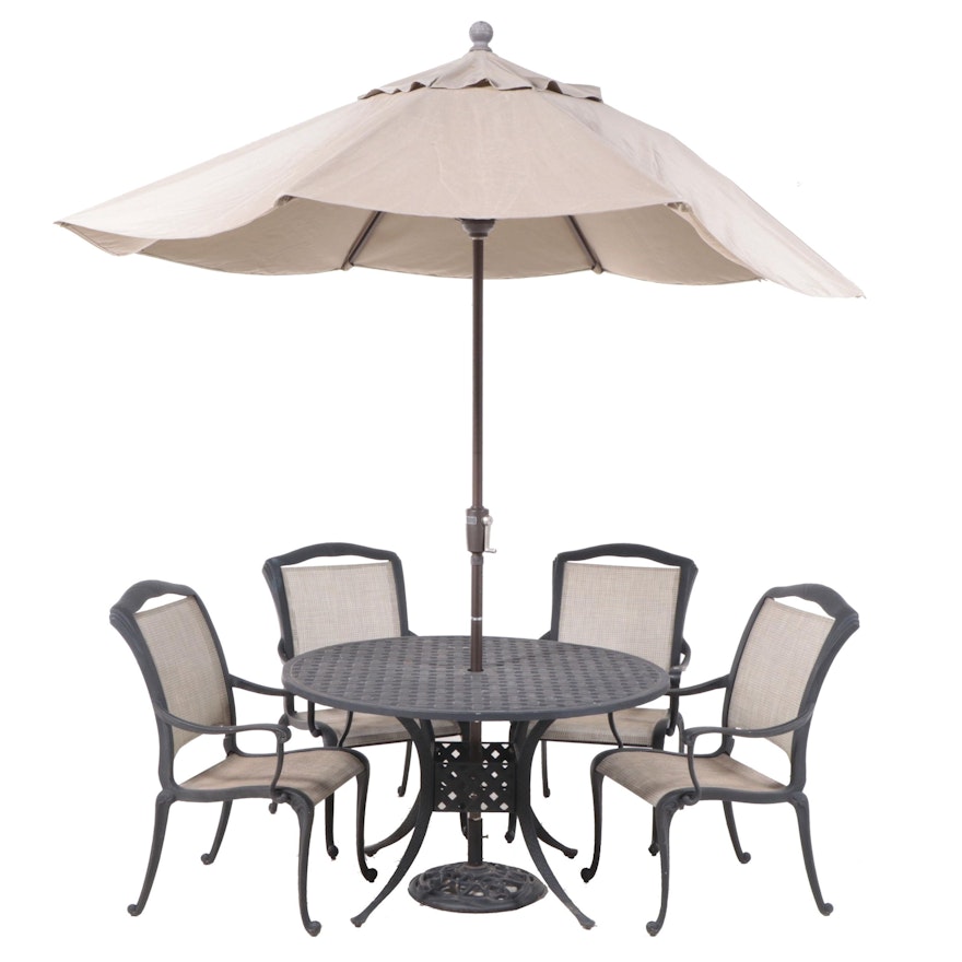 Five-Piece Cast Aluminum Patio Dining Set with Umbrella, Incl. Ballard Designs
