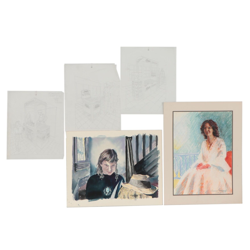 William Stavely Mixed Media Compositions, Late 20th Century