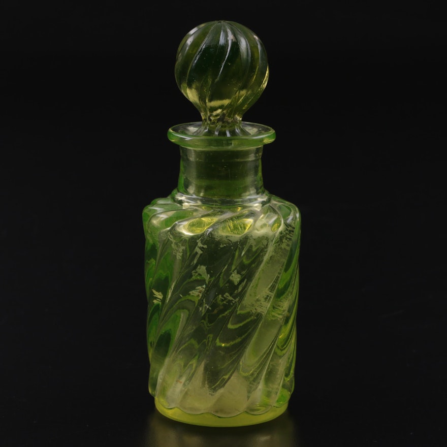 Baccarat "Bambous Tors" Vaseline Glass Perfume Bottle, Late 19th/ Early 20th C.