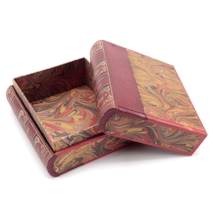 Embossed Florentine Leather and Marbled Paper Faux Book Concealed Box