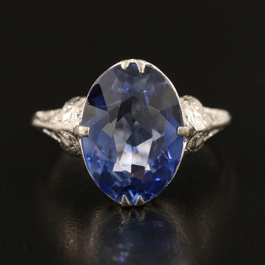 Art Deco 10K Sapphire Filigree Ring