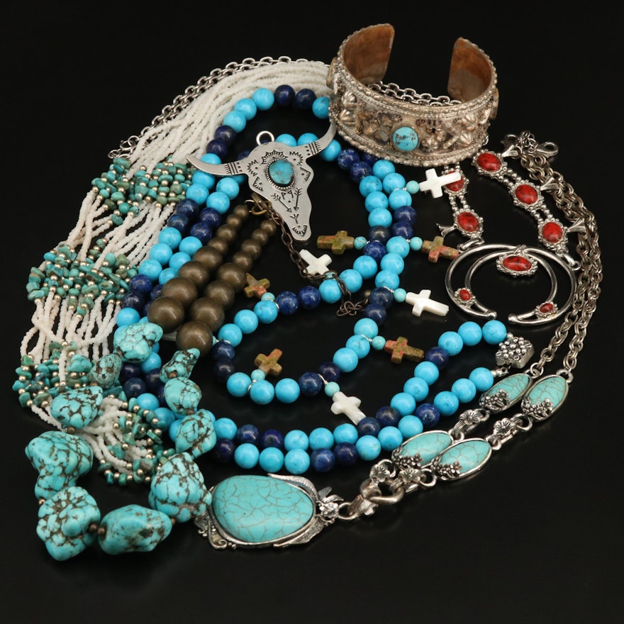 Southwestern Necklaces Including Torsade and Cuff Bracelet