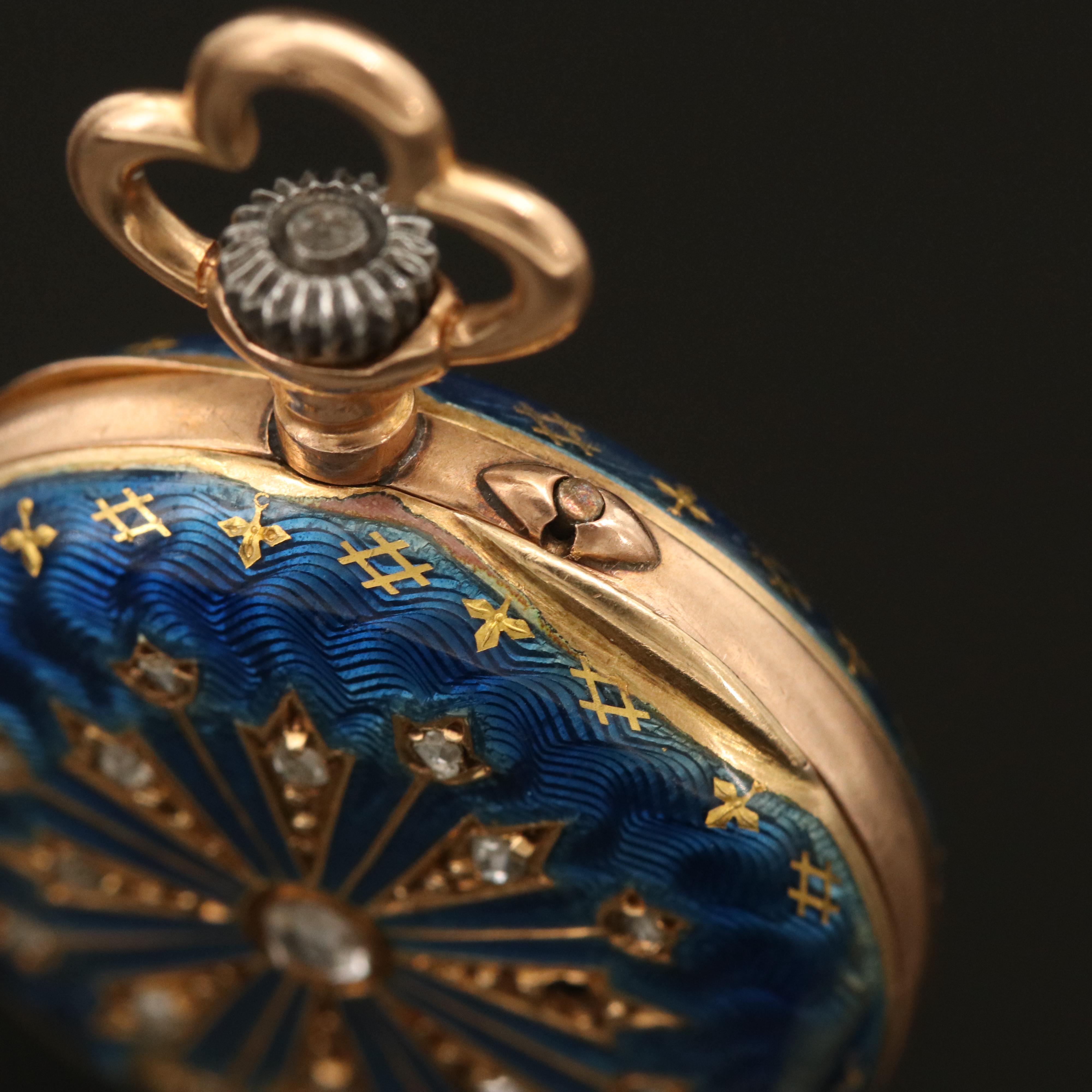 Antique Golay - Leresche & Fils 18K Gold, Enamel and Diamond Pocket Watch
