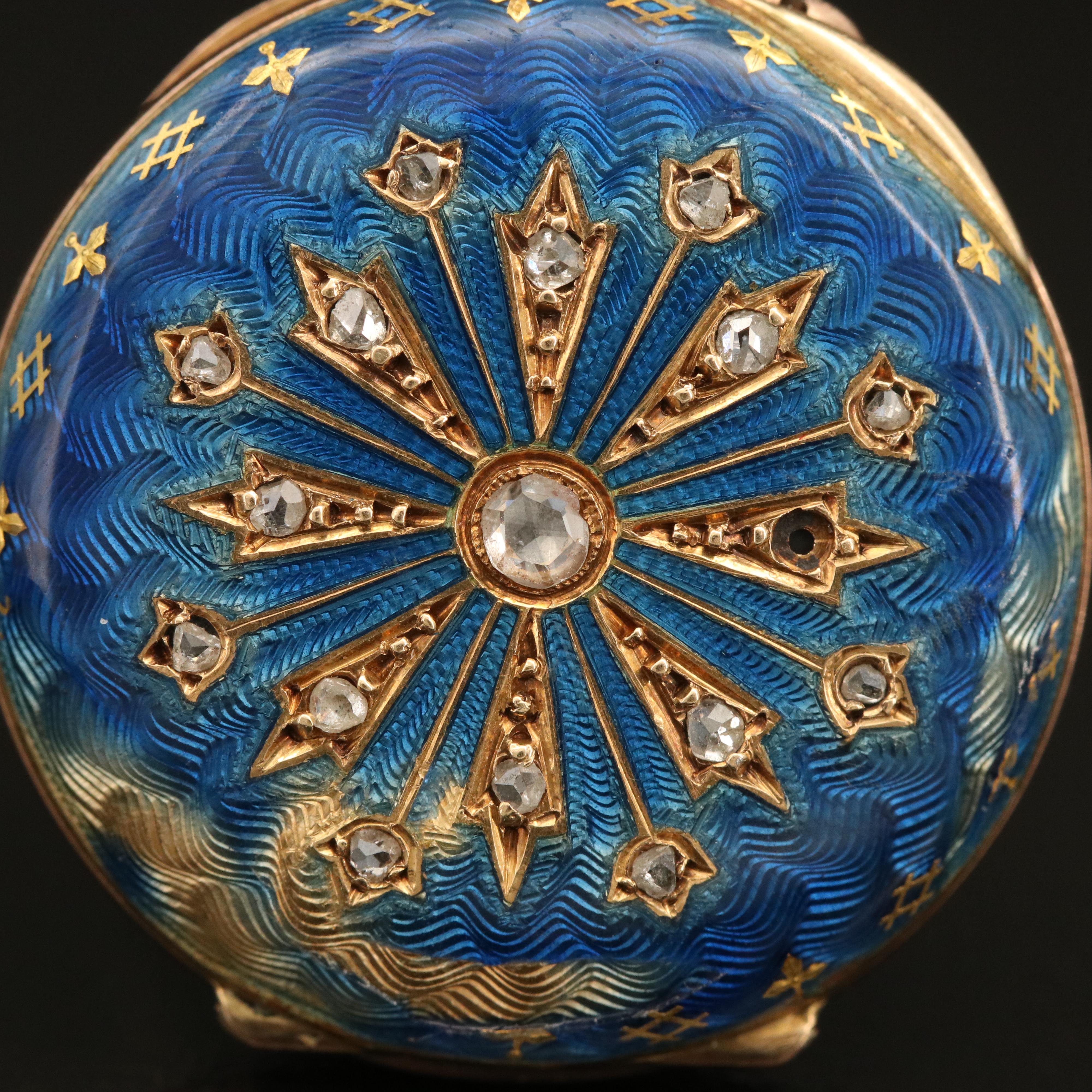 Antique Golay - Leresche & Fils 18K Gold, Enamel and Diamond Pocket Watch