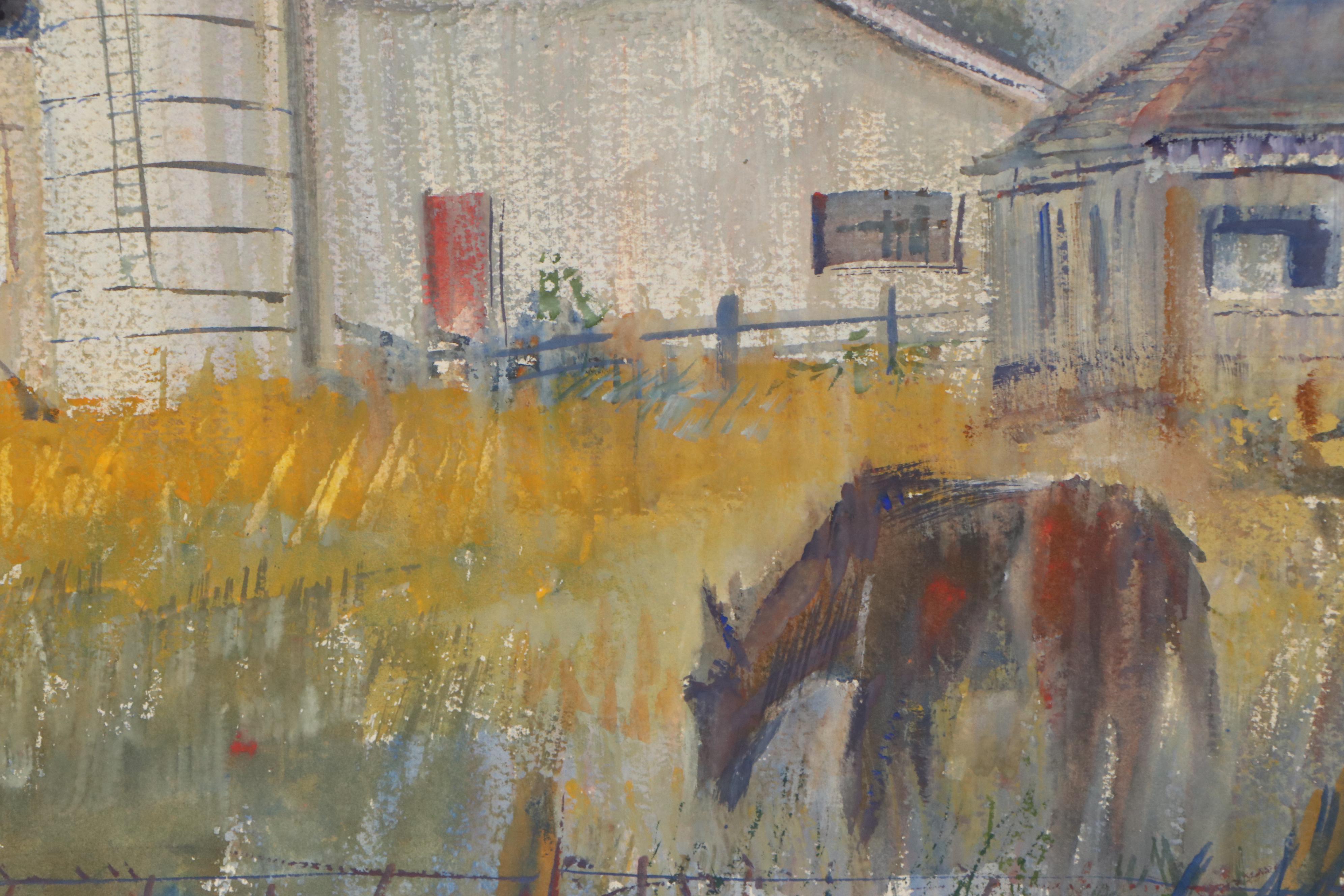 John Imhoff Farm Landscape Watercolor Painting, Mid-20th Century