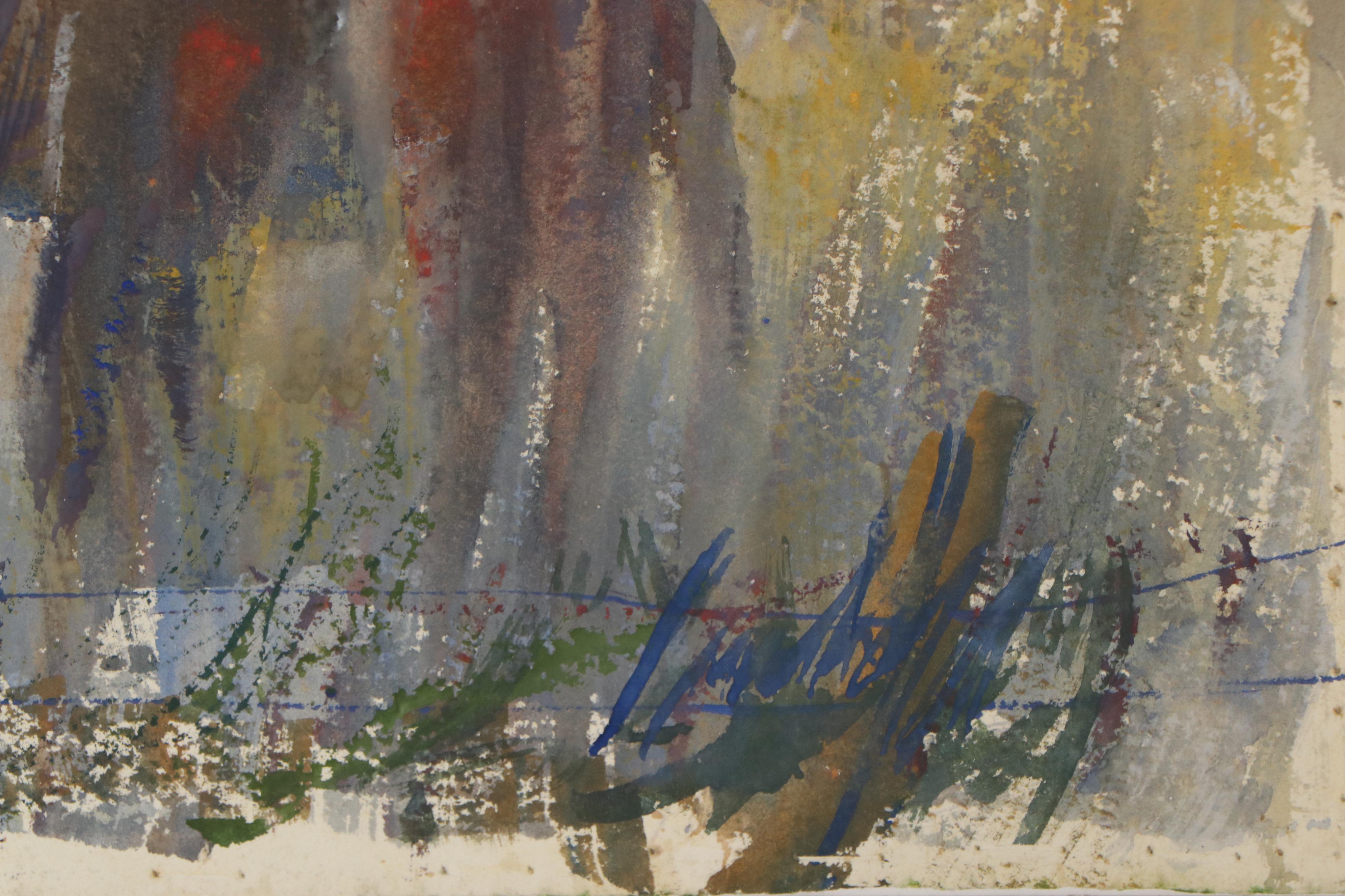 John Imhoff Farm Landscape Watercolor Painting, Mid-20th Century