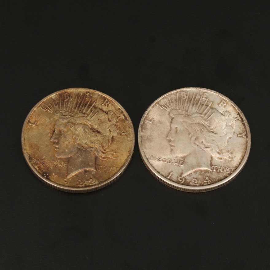 Two Peace Silver Dollars
