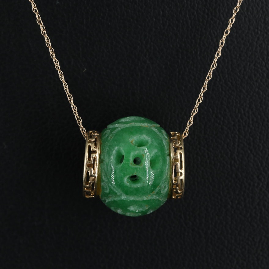 14K Carved Jadeite Bead Pendant