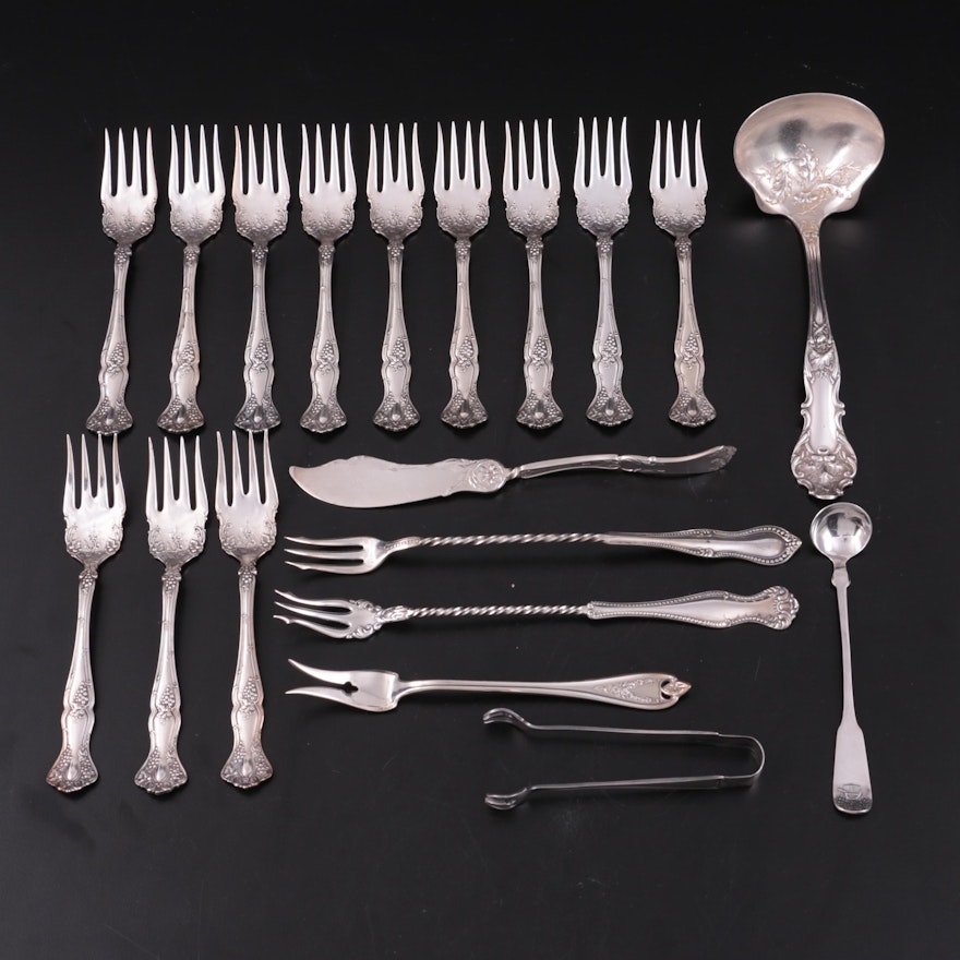 1847 Rogers Bros. "Vintage" Forks with Other Silver Plate Utensils