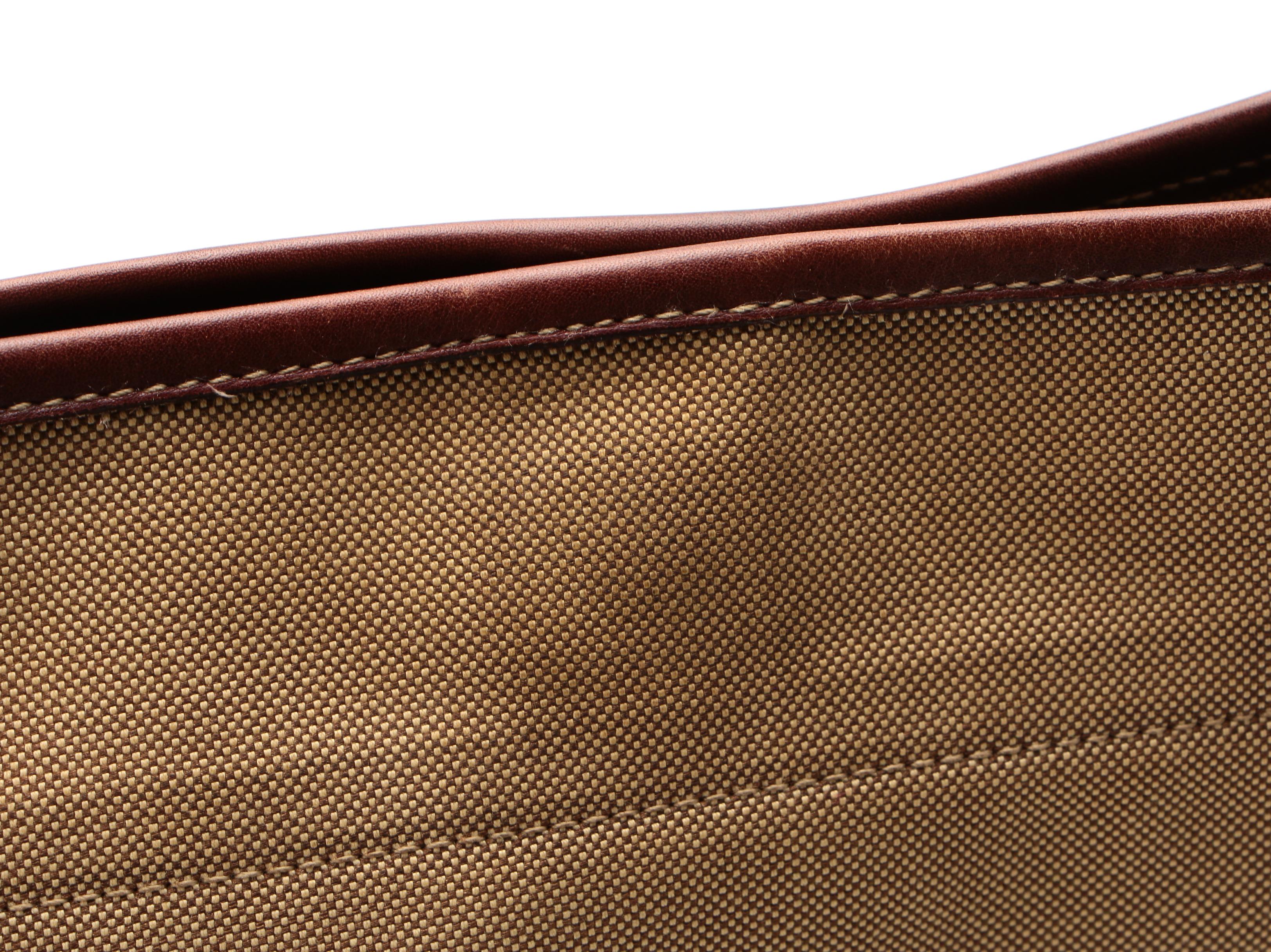 Prada Shoulder Bag in Dark Tan Canvas Jacquard with Leather Trim