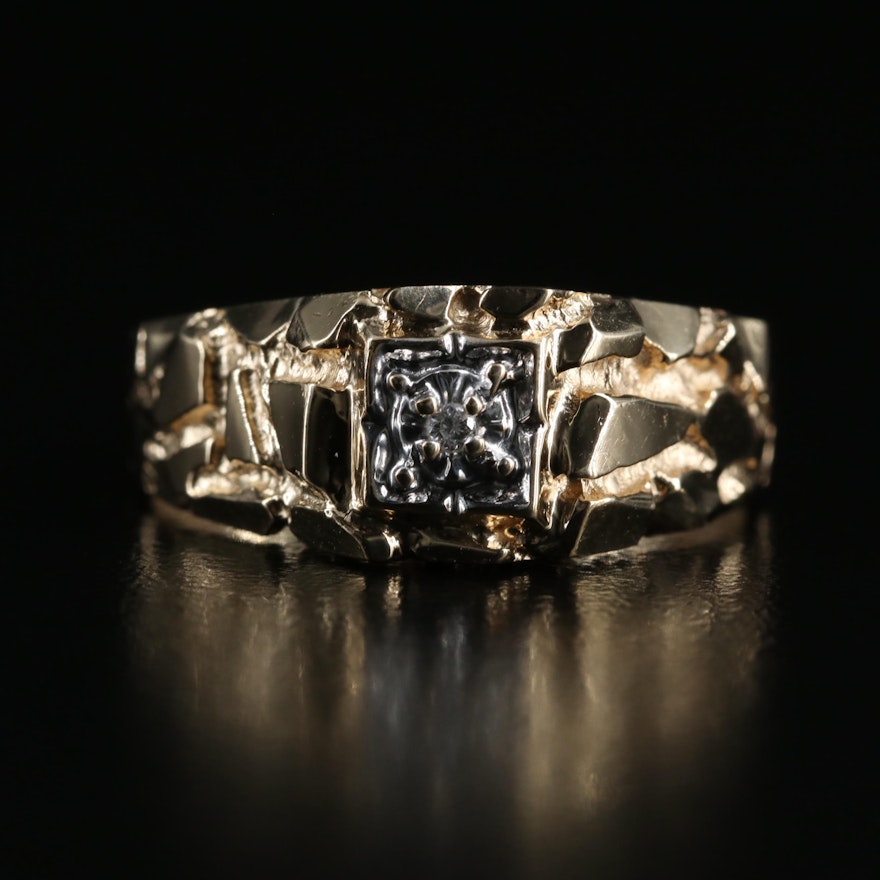 10K 0.01 CT Diamond Ring with Nugget Shoulders