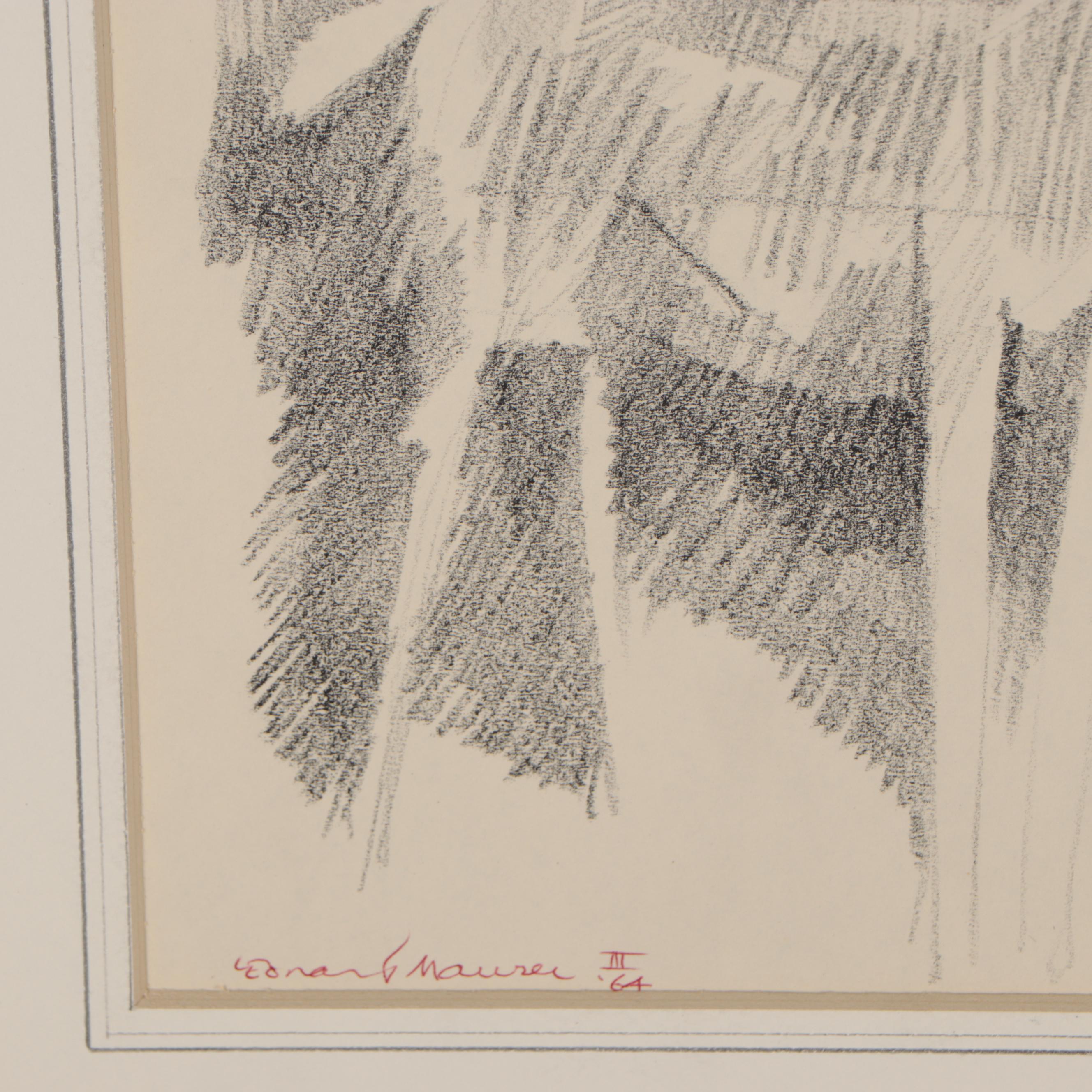 Leonard Maurer Charcoal Drawing "Goats," 1964