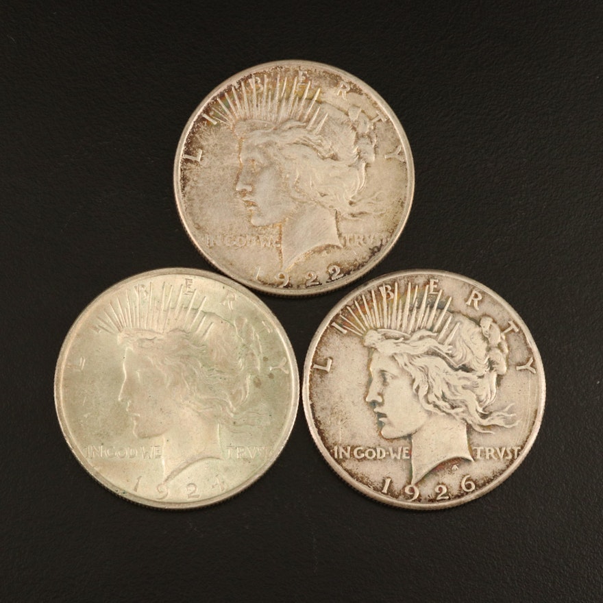Three Peace Silver Dollars