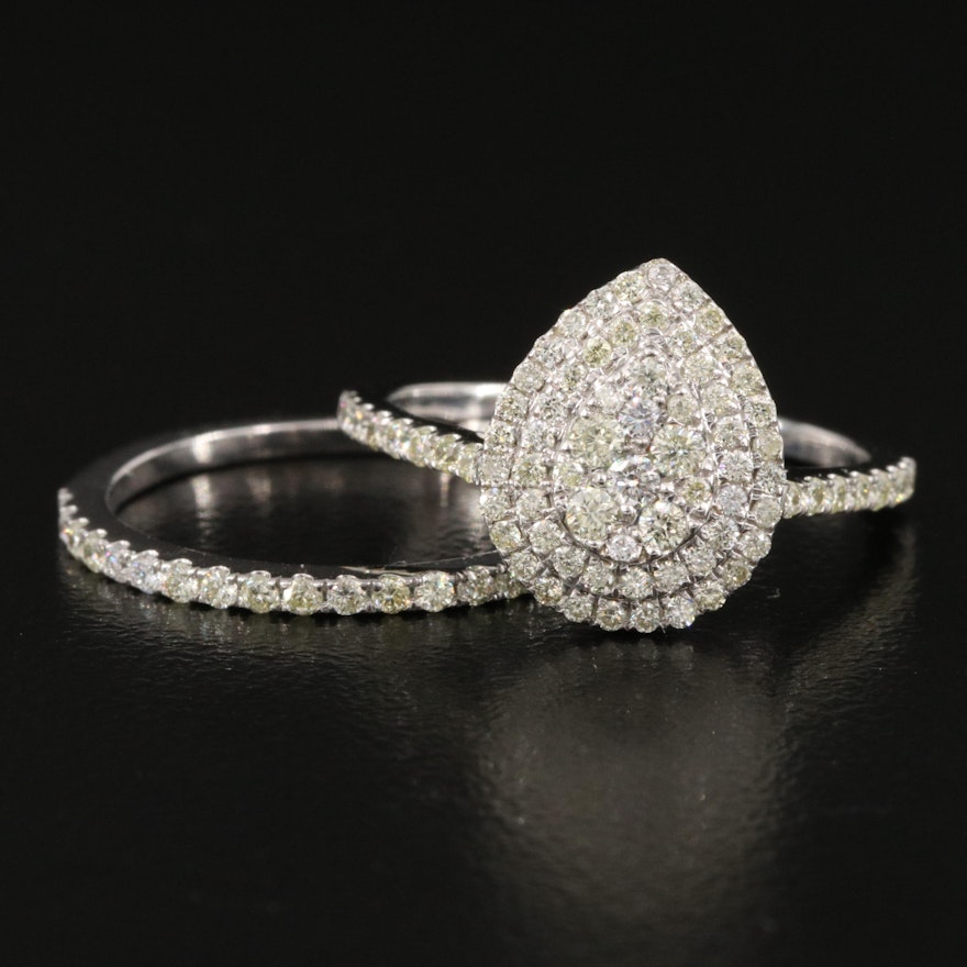 10K 0.71 CTW Diamond Cluster Teardrop Ring and Band Set