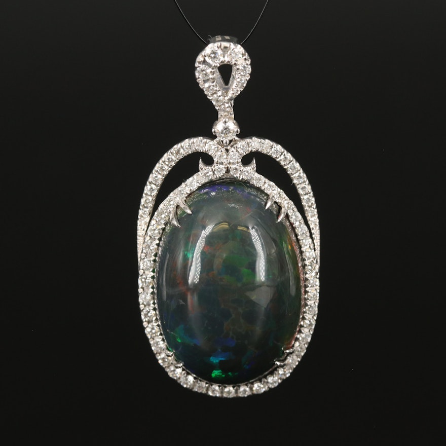 18K Opal and 1.15 CTW Diamond Pendant with GIA Report