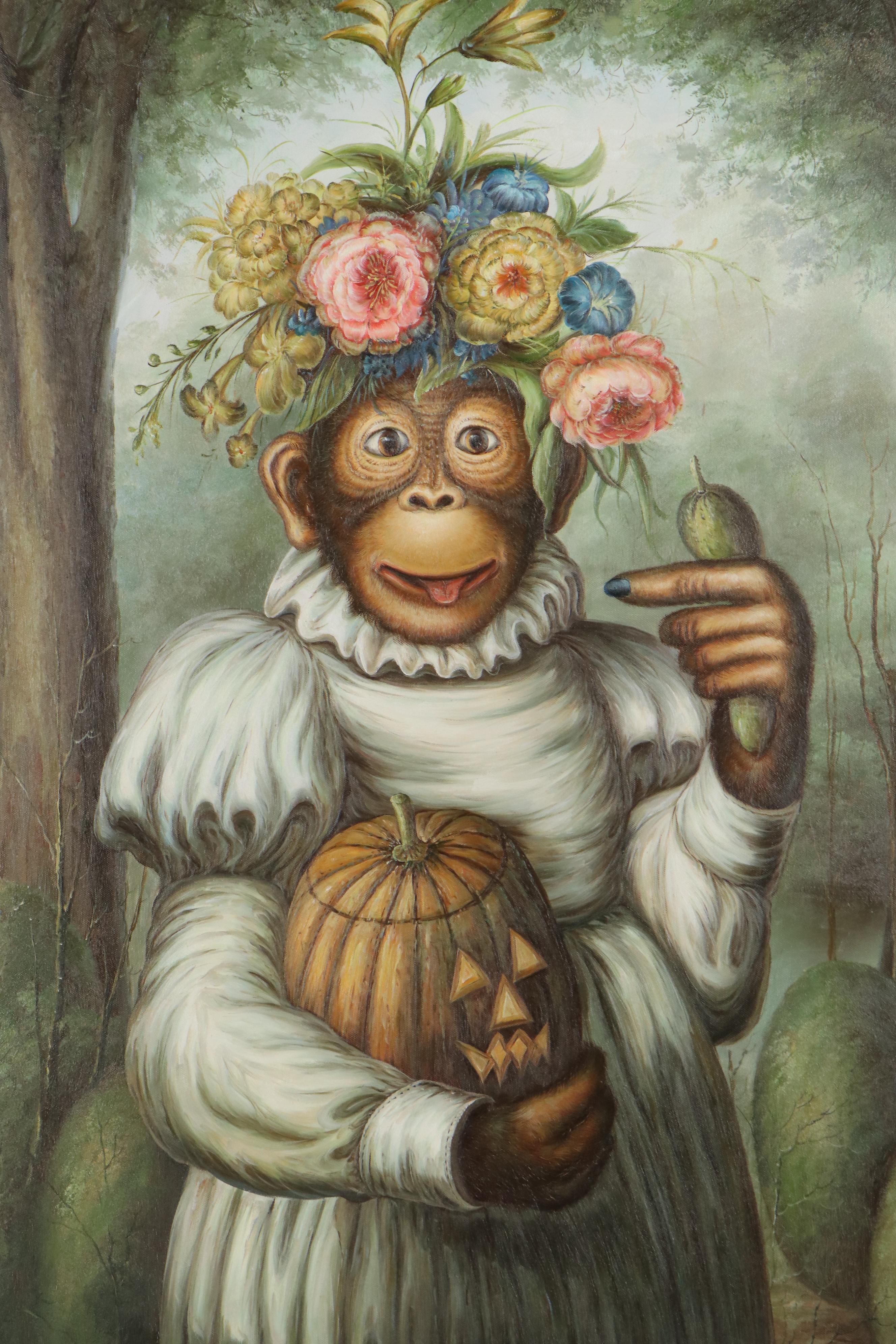 Anthropomorphic Chimpanzee Oil Painting in the Style of Donald Roller Wilson