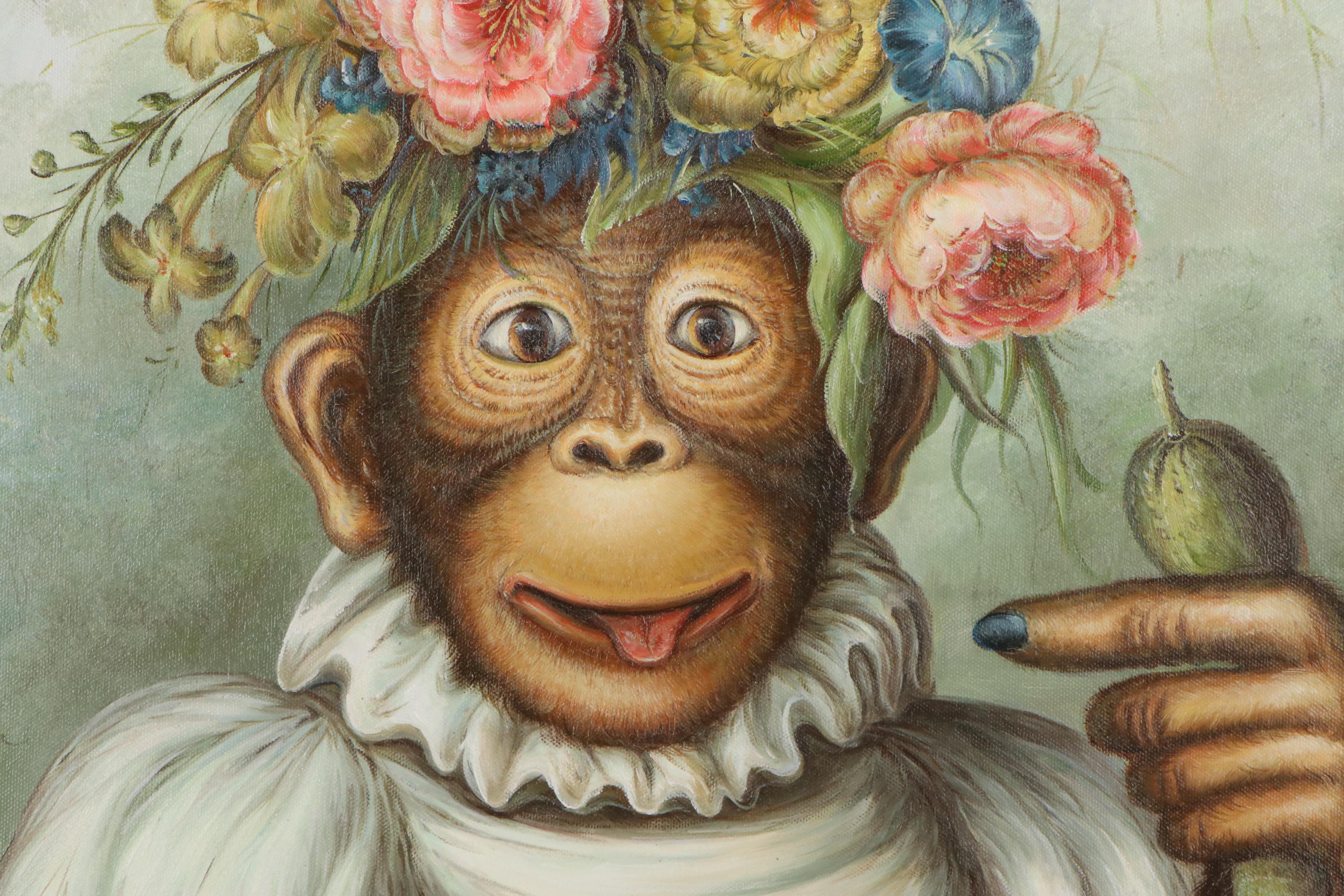 Anthropomorphic Chimpanzee Oil Painting in the Style of Donald Roller Wilson