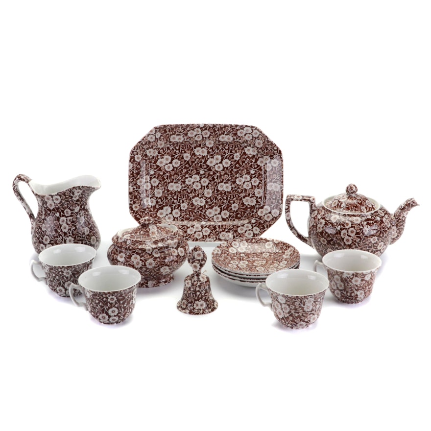 Royal Crownford "Calico" Brown and White Transferware Tableware