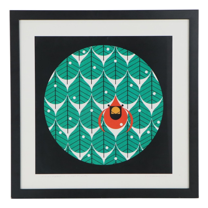 Offset Lithograph After Charley Harper "Coniferous Cardinal"