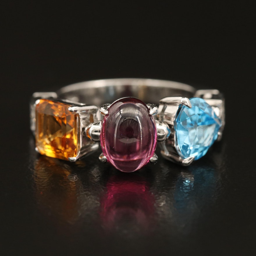 BVLGARI "Allegra" Swiss Blue Topaz, Garnet and Citrine Ring with Diamond Accents