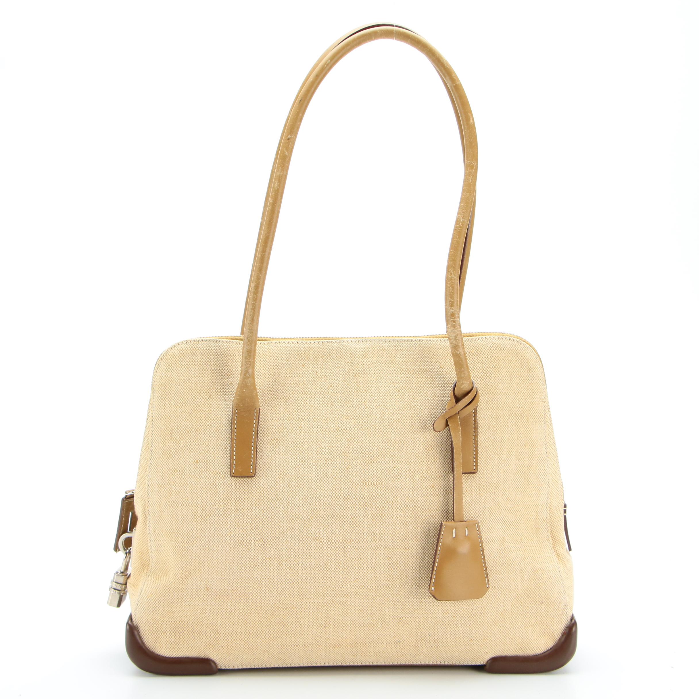 Prada Domed Shoulder Bag in Canvas and Leather Trim