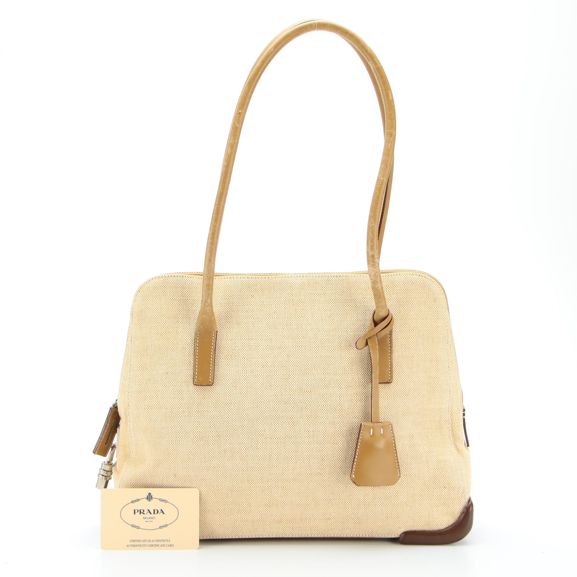 Prada Domed Shoulder Bag in Canvas and Leather Trim