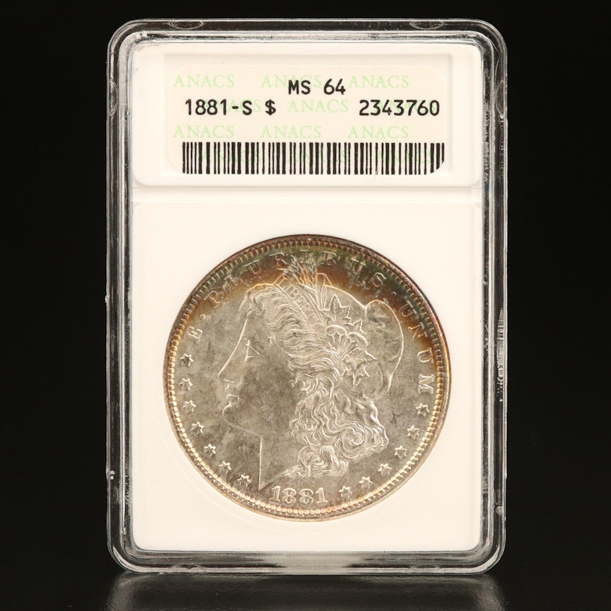 ANACS Graded MS64 1881-S Morgan Silver Dollar