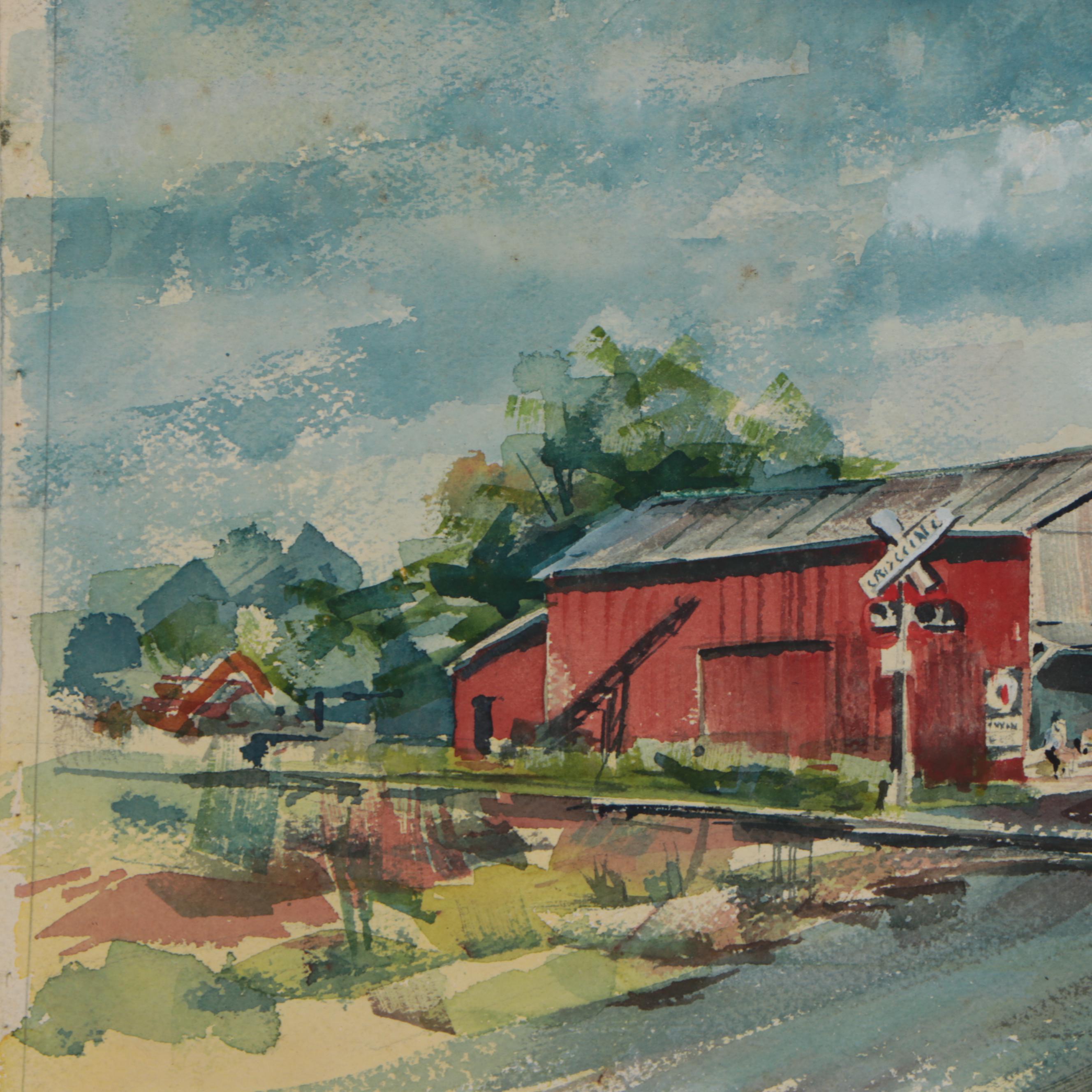 John Imhoff Watercolor Paintings of Barns, Mid-20th Century