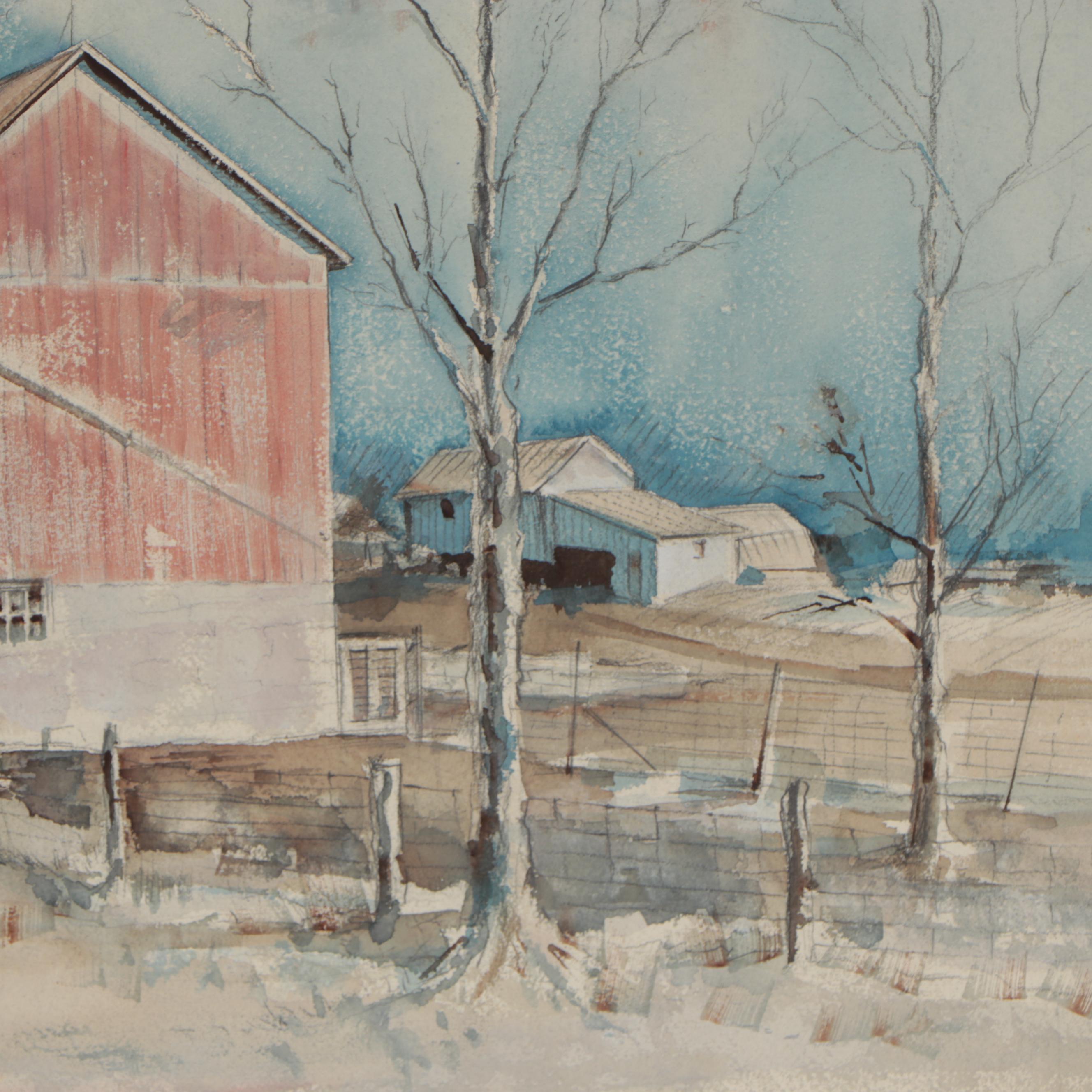 John Imhoff Watercolor Paintings of Barns, Mid-20th Century